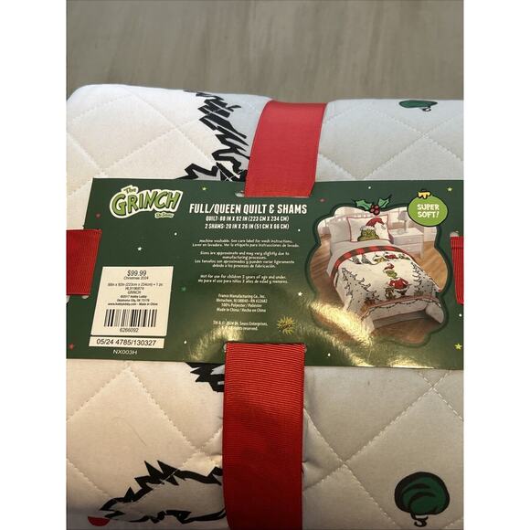 NWT Seuss Grinch Full Queen Quilt 3 Piece Set 1 Quilt 2 Shams Holiday Christmas - Picture 6 of 8